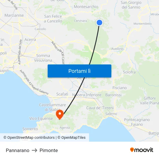 Pannarano to Pimonte map