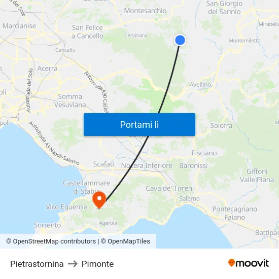 Pietrastornina to Pimonte map