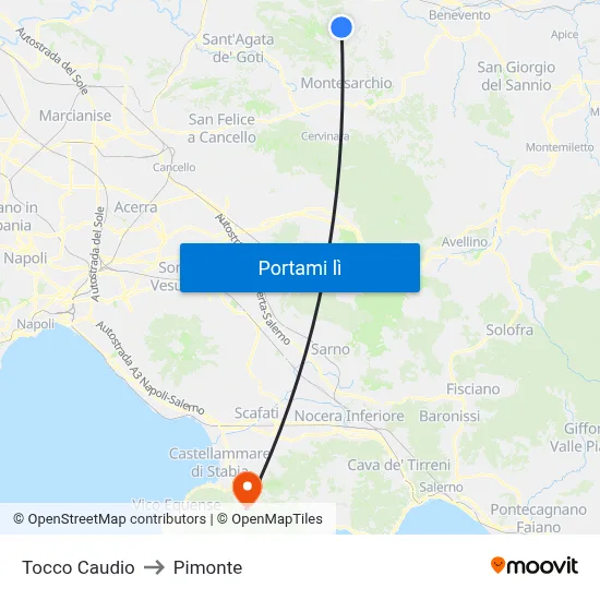 Tocco Caudio to Pimonte map
