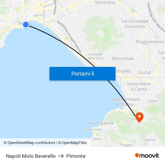 Napoli Molo Beverello to Pimonte map