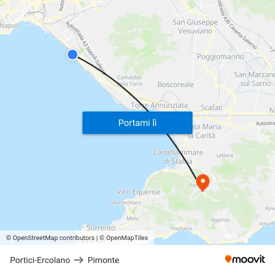 Portici-Ercolano to Pimonte map