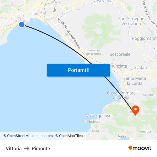 Vittoria to Pimonte map