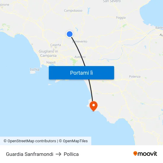 Guardia Sanframondi to Pollica map