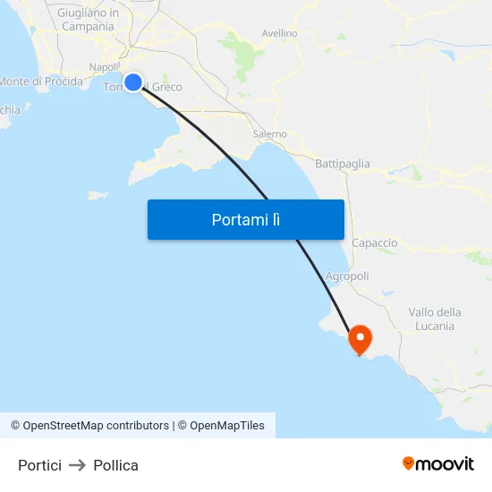 Portici to Pollica map