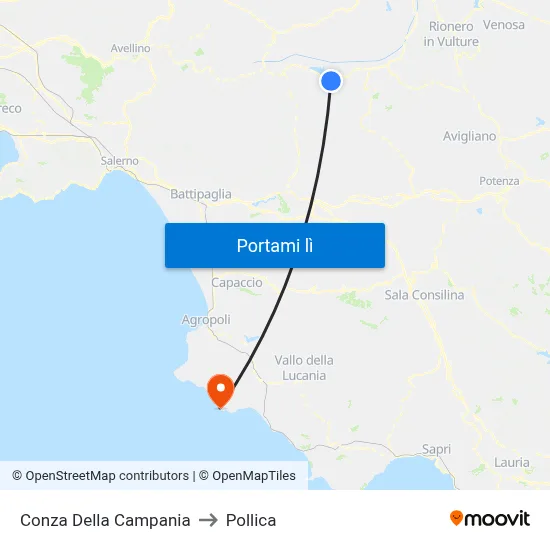 Conza Della Campania to Pollica map