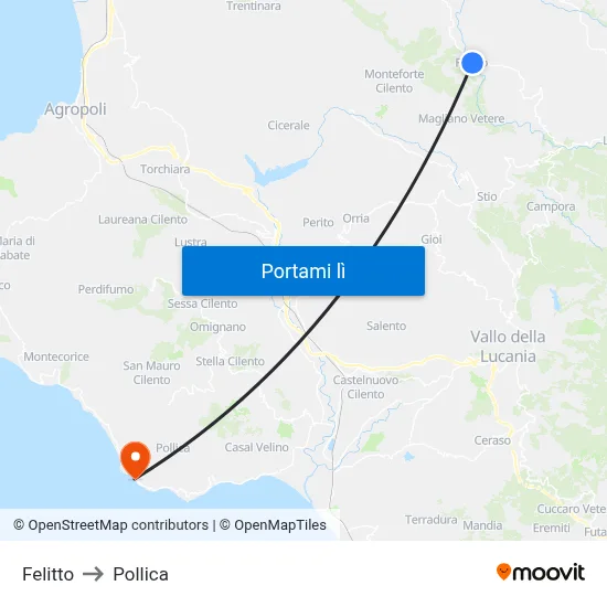 Felitto to Pollica map