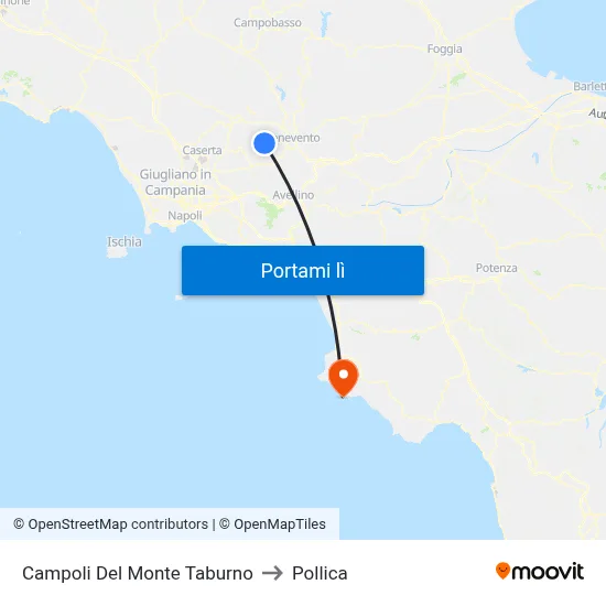 Campoli Del Monte Taburno to Pollica map