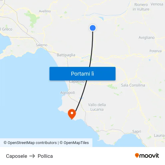 Caposele to Pollica map