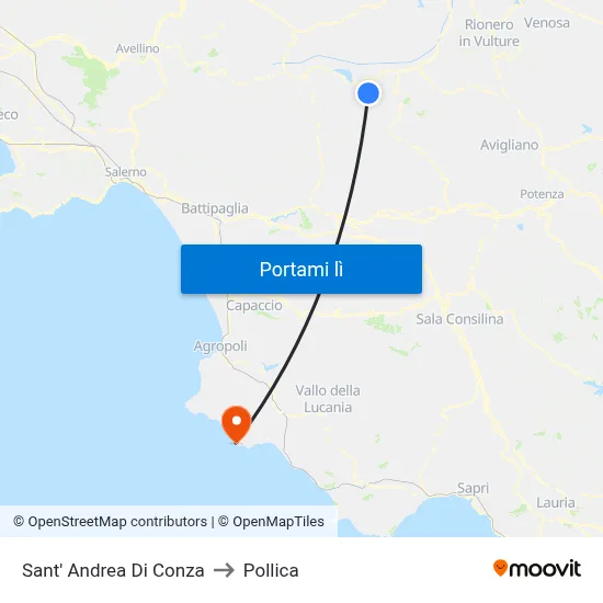 Sant' Andrea Di Conza to Pollica map