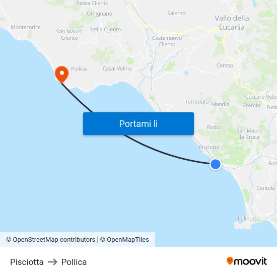 Pisciotta to Pollica map