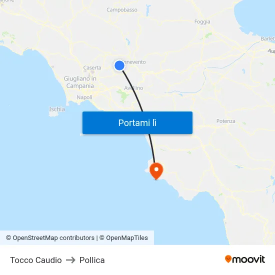 Tocco Caudio to Pollica map