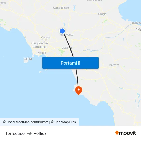 Torrecuso to Pollica map