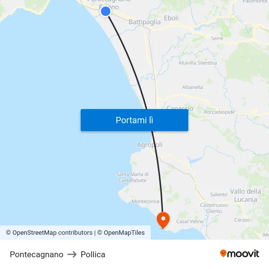 Pontecagnano to Pollica map