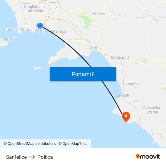 Sanfelice to Pollica map