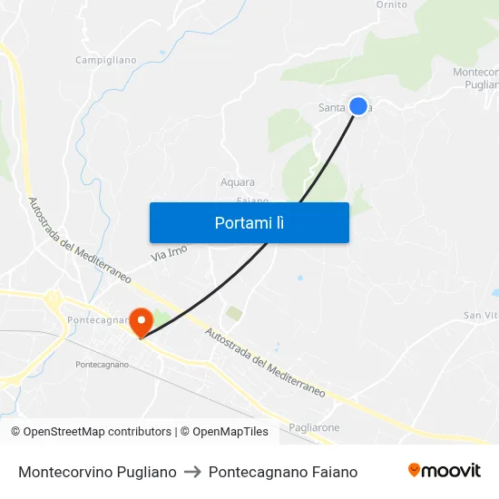 Montecorvino Pugliano to Pontecagnano Faiano map