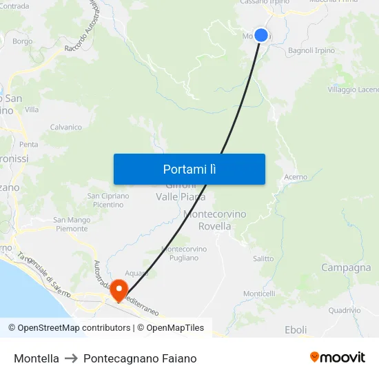 Montella to Pontecagnano Faiano map