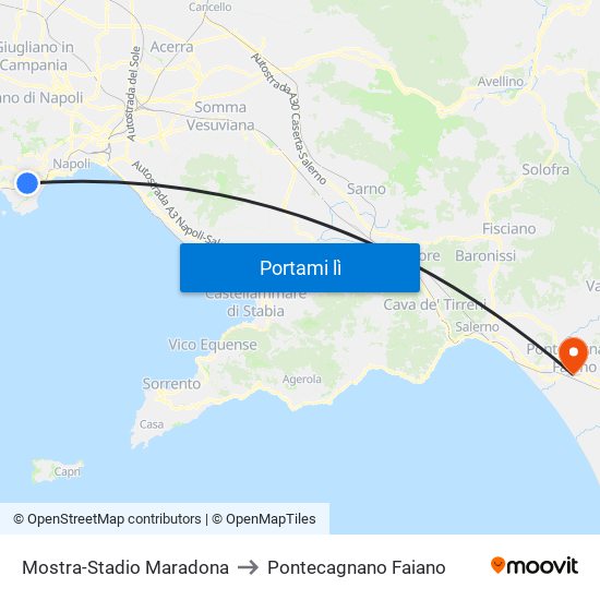 Mostra-Stadio Maradona to Pontecagnano Faiano map