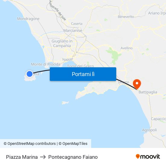 Piazza Marina to Pontecagnano Faiano map