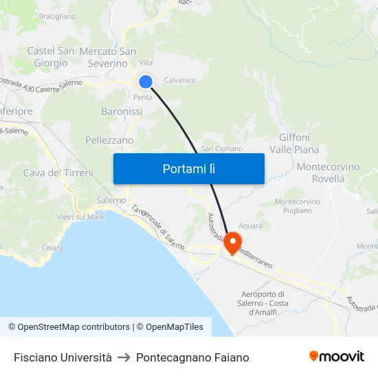 Fisciano Università to Pontecagnano Faiano map