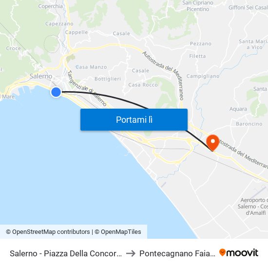 Salerno - Piazza Della Concordia to Pontecagnano Faiano map