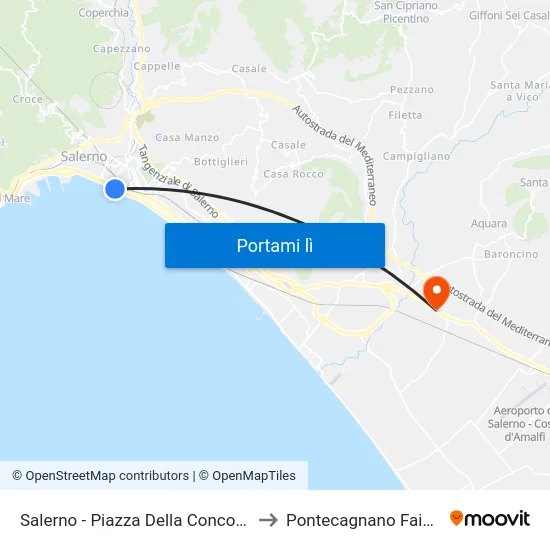 Salerno - Piazza Della Concordia to Pontecagnano Faiano map