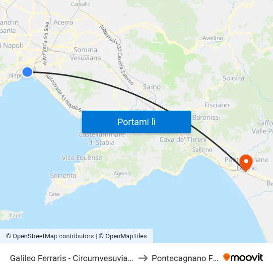 Galileo Ferraris - Circumvesuviana E.A.V. to Pontecagnano Faiano map