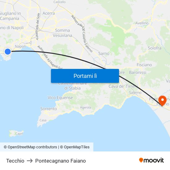 Tecchio to Pontecagnano Faiano map