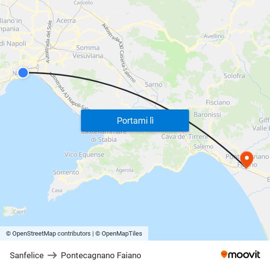 Sanfelice to Pontecagnano Faiano map