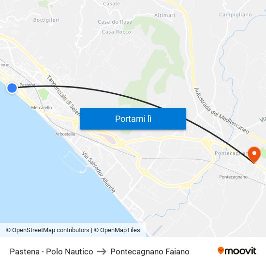 Pastena  - Polo Nautico to Pontecagnano Faiano map