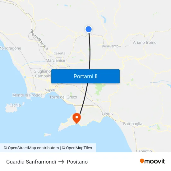 Guardia Sanframondi to Positano map