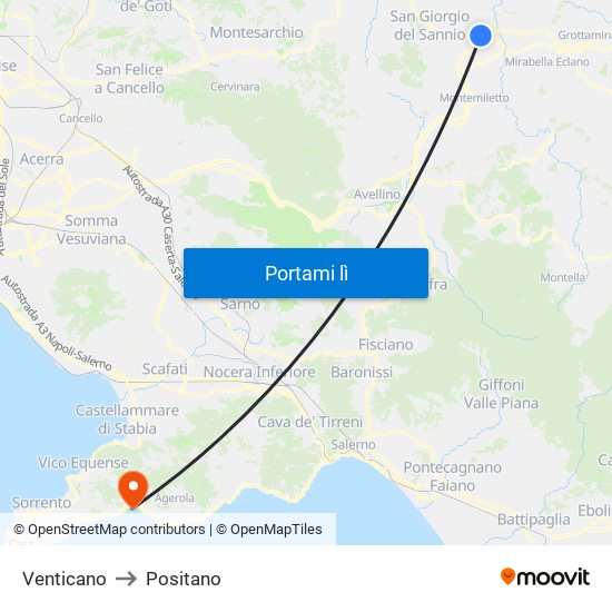 Venticano to Positano map