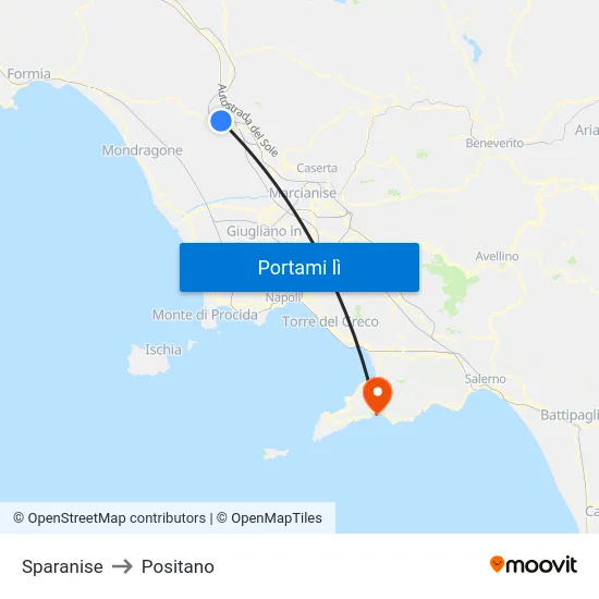 Sparanise to Positano map