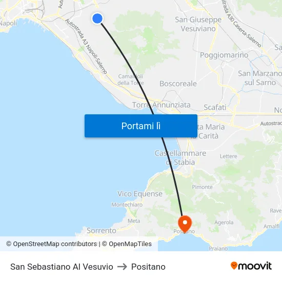 San Sebastiano Al Vesuvio to Positano map