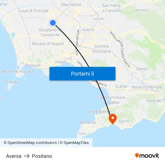 Aversa to Positano map