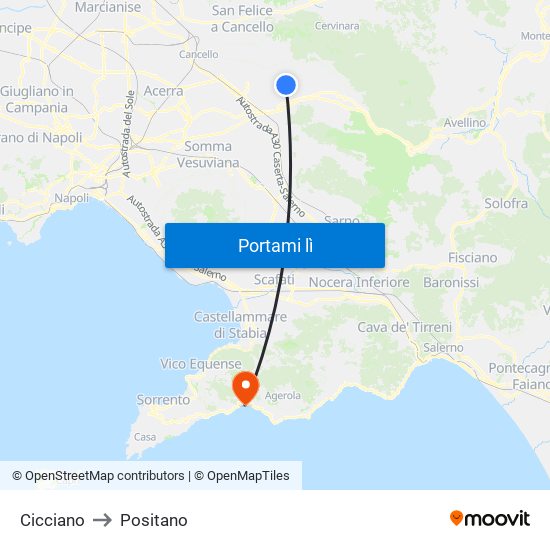 Cicciano to Positano map