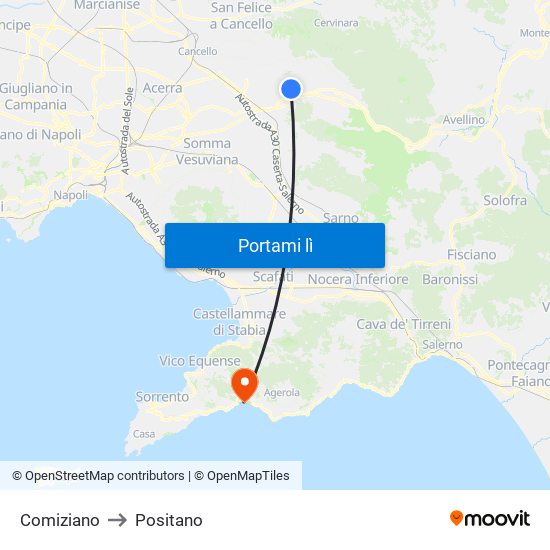 Comiziano to Positano map