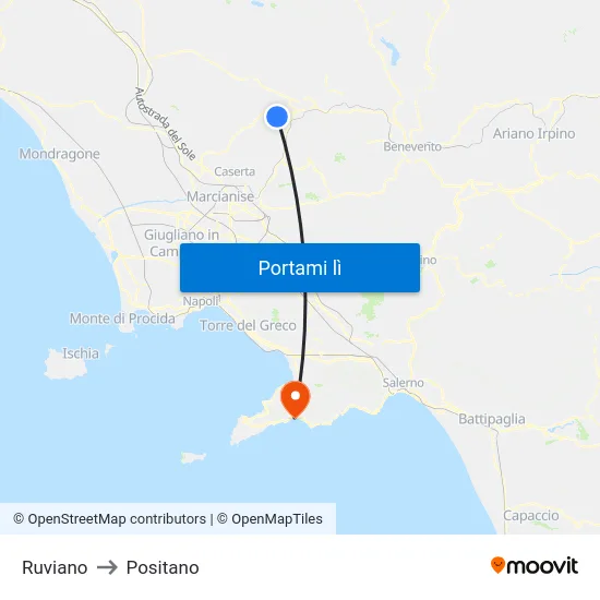 Ruviano to Positano map