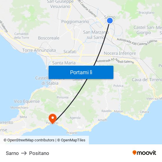 Sarno to Positano map
