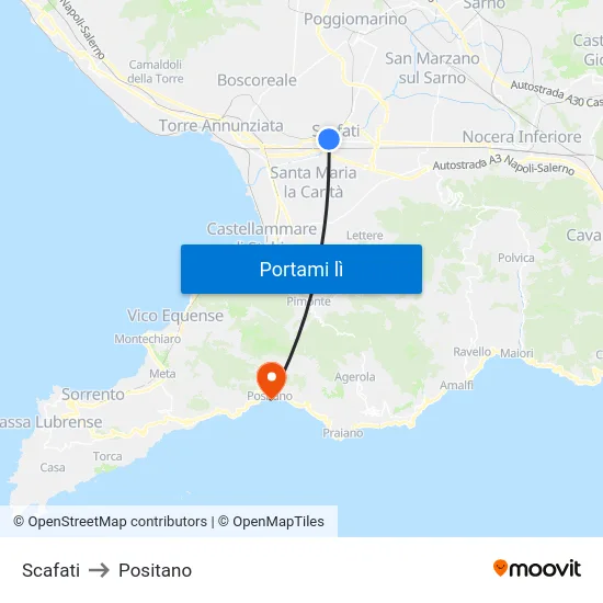 Scafati to Positano map