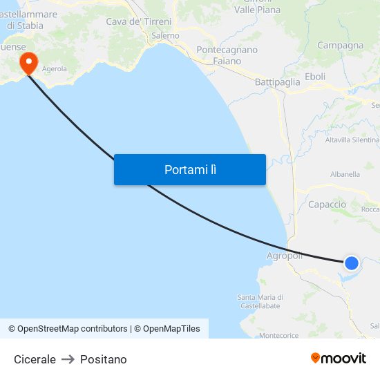 Cicerale to Positano map