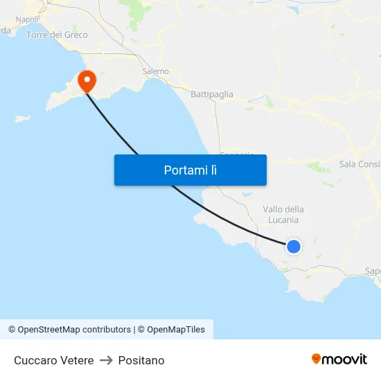 Cuccaro Vetere to Positano map