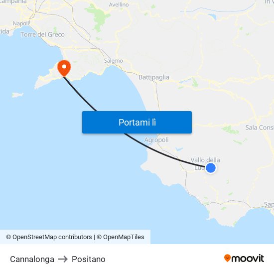 Cannalonga to Positano map