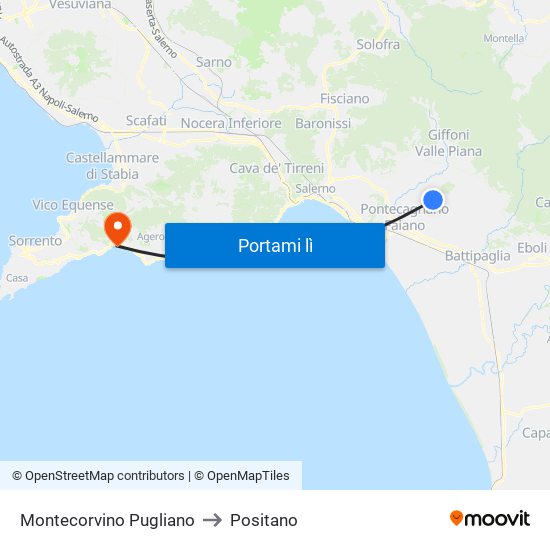 Montecorvino Pugliano to Positano map