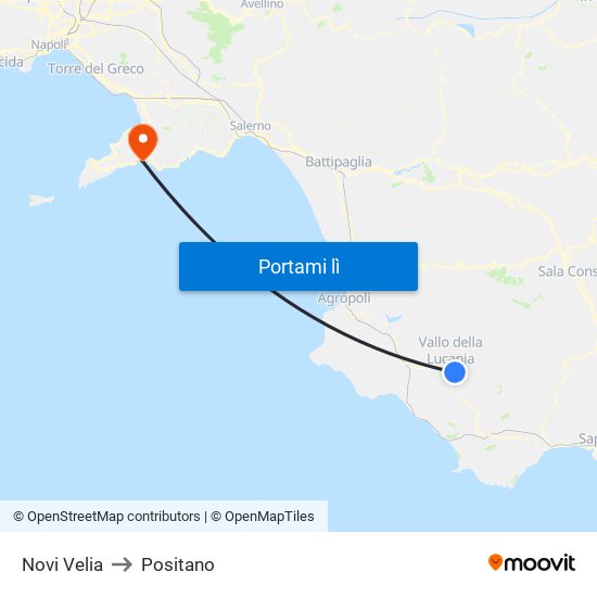 Novi Velia to Positano map