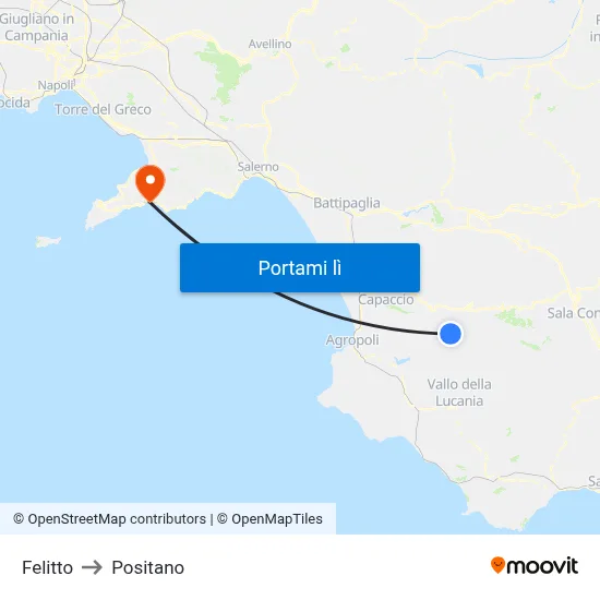 Felitto to Positano map