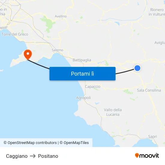 Caggiano to Positano map