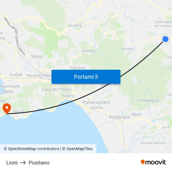 Lioni to Positano map