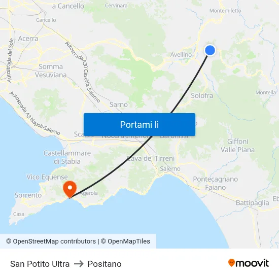 San Potito Ultra to Positano map