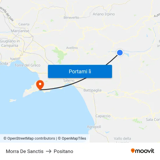 Morra De Sanctis to Positano map