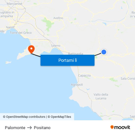 Palomonte to Positano map